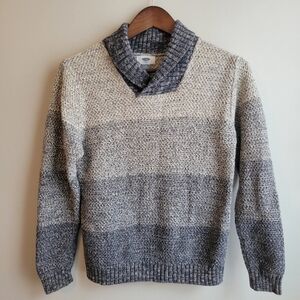 Old Navy Boy's Professor Holiday Cowl Neck Blue Gray Heavy Cotton Sweater, L
